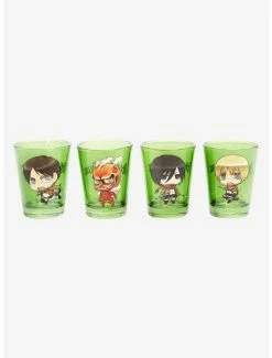 Drinkware Attack On Titan Chibi Characters Mini Glass Set - BoxLunch Exclusive