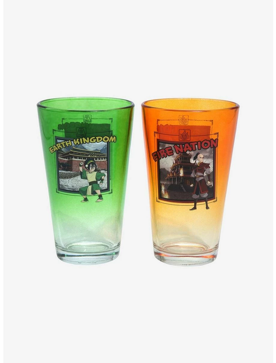 Drinkware Avatar: The Last Airbender Four Nations Character Portraits Ombre Pint Glass Set - Image 3