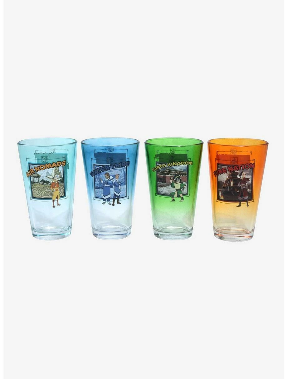 Drinkware Avatar: The Last Airbender Four Nations Character Portraits Ombre Pint Glass Set