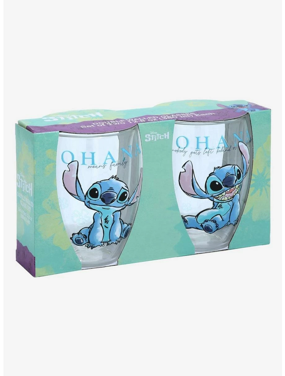 Drinkware Disney Lilo & Stitch Stitch Portrait Ohana Wine Glass Set - Image 2